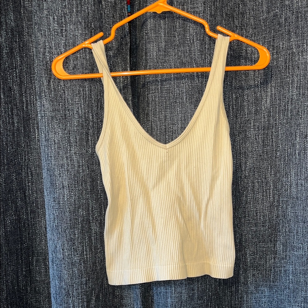 TWO Aura Ribbed V-Neck Tank Top in Cream